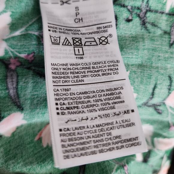 Old Navy Green Floral Ruched Tie Front Mini Long Sleeve Peasant Dress Size Small - Picture 6 of 6